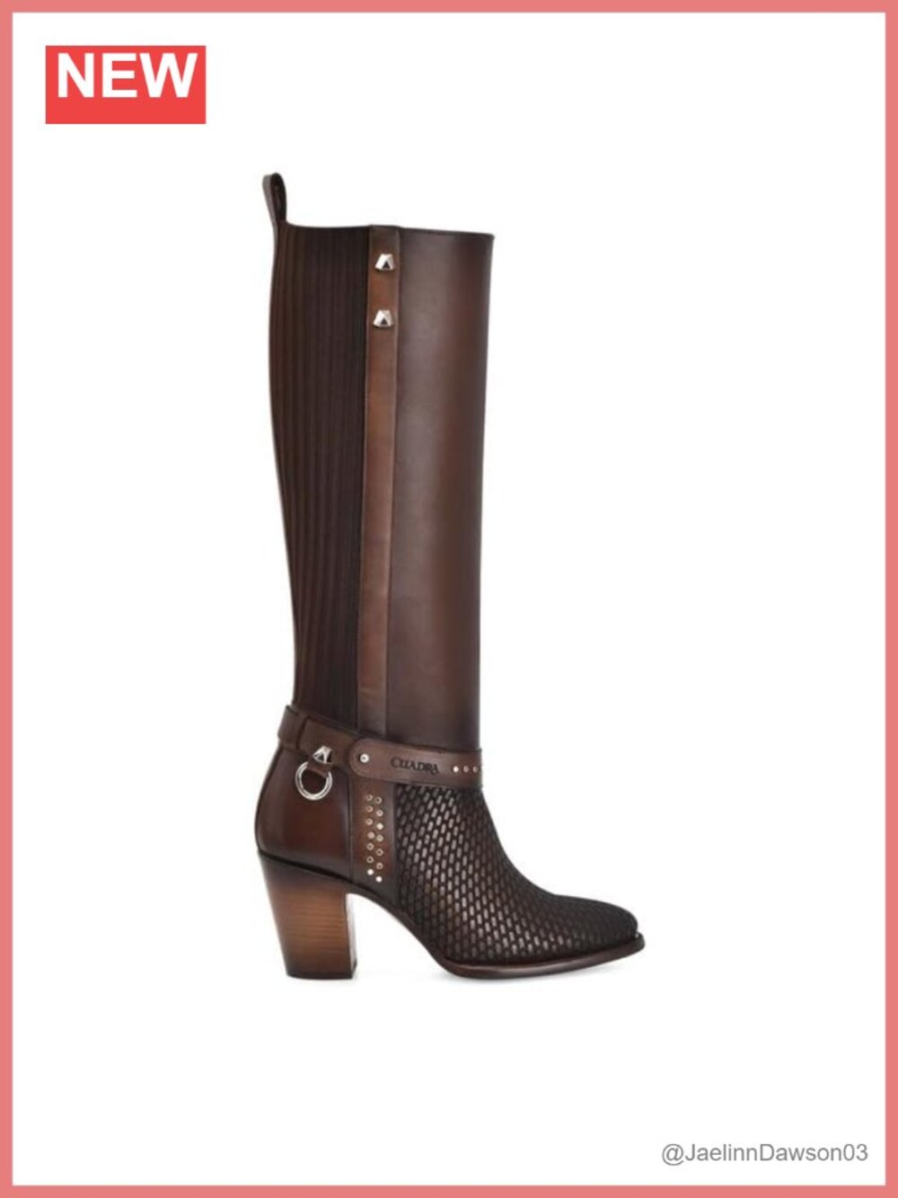 Knee-High Leather Boots with Block Heel, Zip Closure, Non-Slip Sole